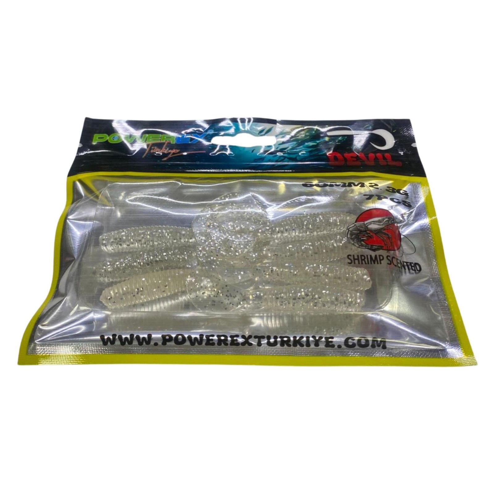 Powerex Devil Kurt 60mm 2.3gr Karides Kokulu 7li Paket Suni Yem 8304 SİMLİ ŞEFFAF görsel 2